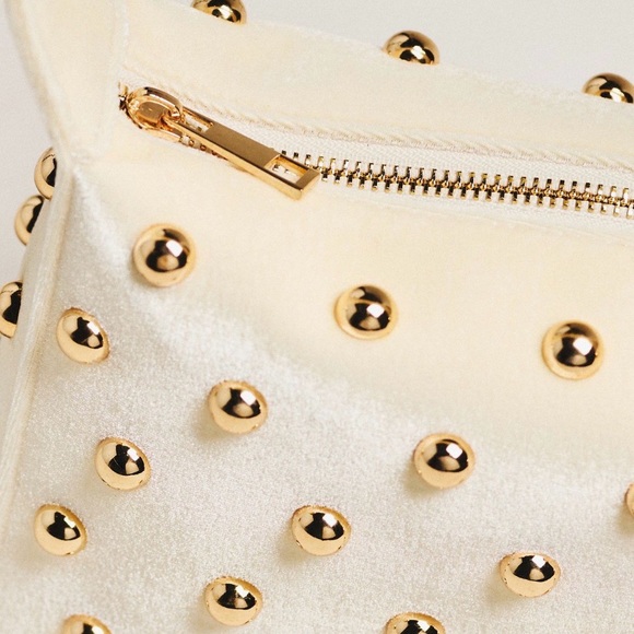 Anthropologie Studded Velvet Shoulder Bag in White NWT - Picture 3 of 14